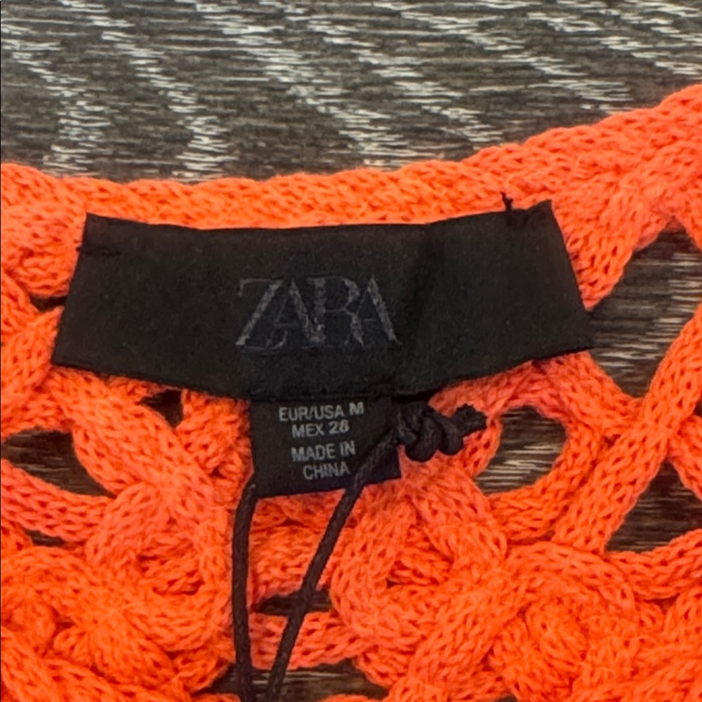 NWT Zara Crocheted Vest Fringe Orange Size M - Picture 6 of 9